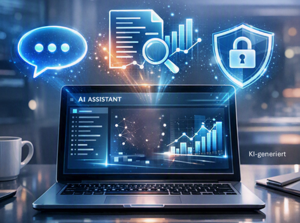 KI-generiertes Bild eines Laptops mit Sprechblasen